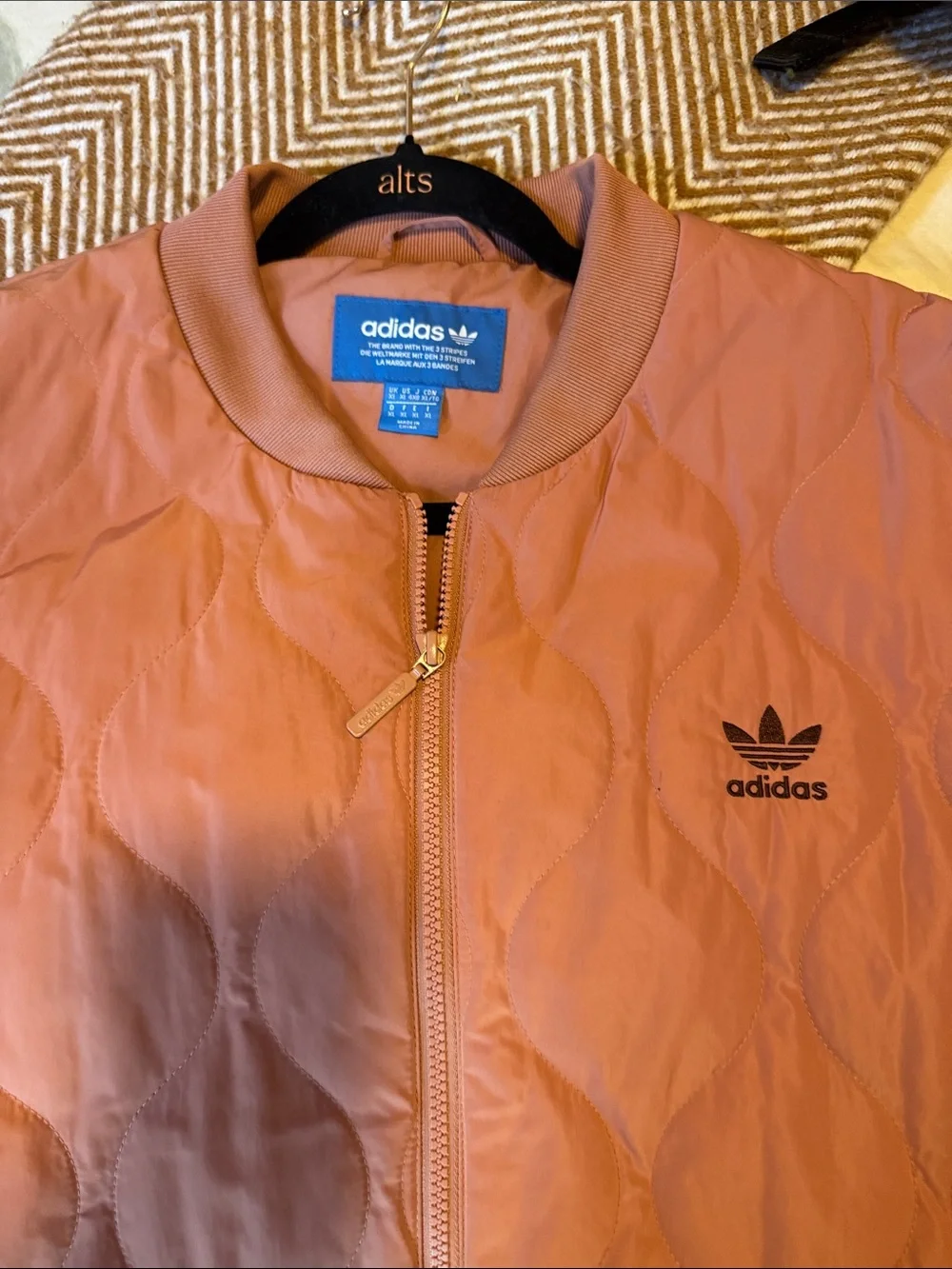 adidas Quilted Bomber Jacket in Baby Pink - Picture 5 of 7